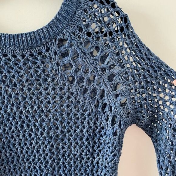 SANDRO Blue Sweater Chunky Open Knit Crochet Size 1 US SMALL - Picture 5 of 10